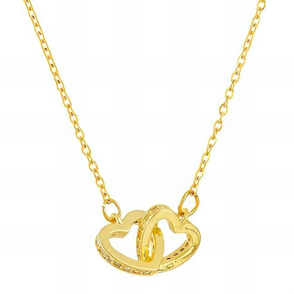 18K Gold Plated Women's Cubic Zirconia Dual Interlocking Heart Necklace Love